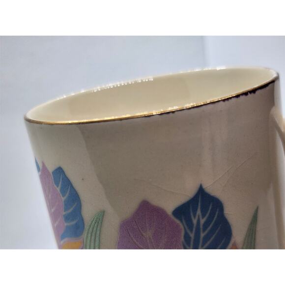 CUP/MUG -OTAGIRI-Japan-Pink Blue Iris Flower-Gold Trim - Picture 2 of 15